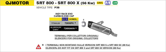 QJMOTOR SRT 800 - SRT 800 X Indy Race EVO aluminium "Dark" silencer with carby end cap