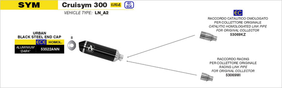 SYM CruiSym 300 Urban  aluminium "Dark" silencer with "Dark" end cap