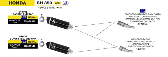 Honda SH 350 Racing link pipe for Urban Exhaust