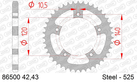 Triumph Bonneville / T100 790cc (800cc) 2001-2005 - AFAM Rear Sprocket, 525 (OE Pitch), Steel - 42T, 104 links reqd - 86500-42 - P3 Tuning