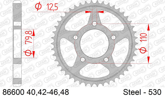 Triumph Speed Triple (955cc) 1995-1996 - AFAM Rear Sprocket, 530 (OE Pitch), Steel - 46T, 112 links reqd - 86600-46 - P3 Tuning