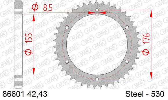 Triumph Tiger 1050 Sport 2013-2021 - AFAM Rear Sprocket, 530 (OE Pitch), Steel - 43T, 120 links reqd - 86601-43 - P3 Tuning