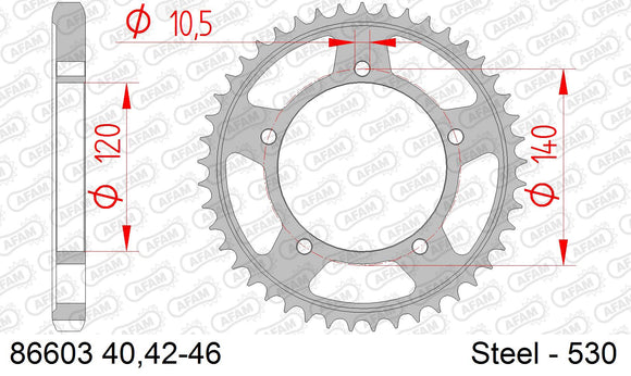 Suzuki GSX-R1000 2005-2006 - AFAM Rear Sprocket, 530 (OE Pitch), Steel - 46T, 114 links reqd - 86603-46 - P3 Tuning