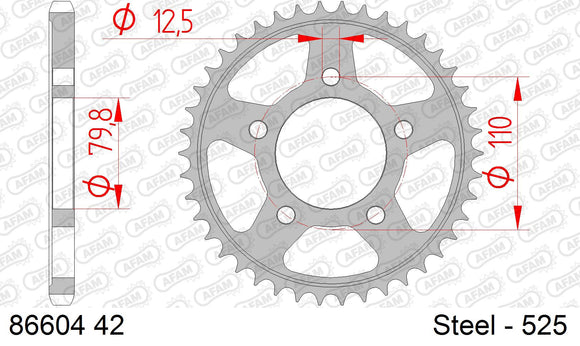 Triumph America / LT (986cc) 2014-2014 - AFAM Rear Sprocket, 525 (OE Pitch), Steel - 42T (orig size), fits inc LT - 86604-42 - P3 Tuning