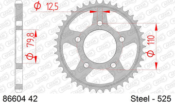 Triumph Bonneville / T100 865cc (800cc) 2007-2008 - AFAM Rear Sprocket, 525 (OE Pitch), Steel - 42T (orig size) - 86604-42 - P3 Tuning