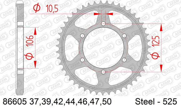 Triumph Bonneville T120 (1200cc) 2016-2021 - AFAM Rear Sprocket, 525 (OE Pitch), Steel - 37T (orig size), fits inc Black - 86605-37 - P3 Tuning