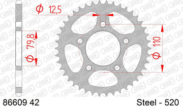 Triumph America / LT (986cc) 2015-2026 - AFAM Rear Sprocket, 520 (OE Pitch), Steel - 42T (orig size) - 86609-42 - P3 Tuning