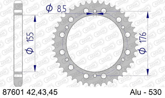 Triumph Daytona 955i 2002-2003 - AFAM Rear Sprocket, 530 (OE Pitch), Alu - 42T (orig size), fits SSSA - 87601-42 - P3 Tuning