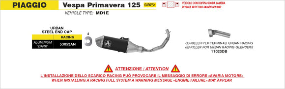 Piaggio VESPA Primavera 125 Racing full system with Urban aluminium "Dark" silencer with steel end cap