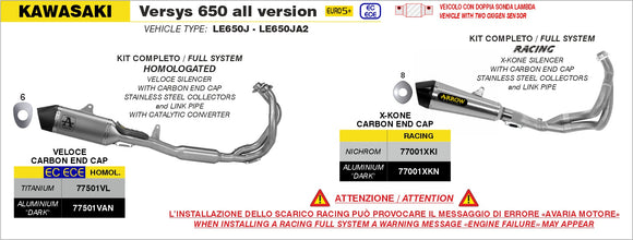 Kawasaki VERSYS 650 Homologated full system with Veloce aluminium "Dark" silencer