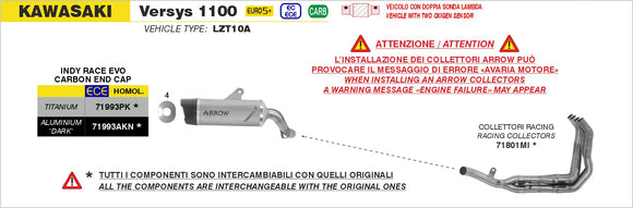 Kawasaki VERSYS 1100 Indy Race EVO aluminium "Dark" silencer with carby end cap
