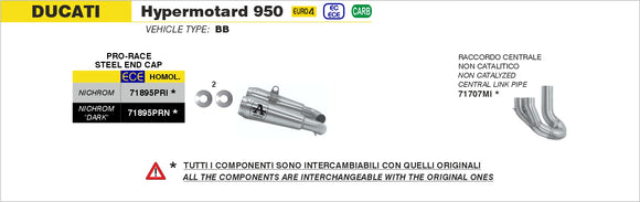 Ducati Hypermotard 950 / 950 SP Non catalized mid-pipe