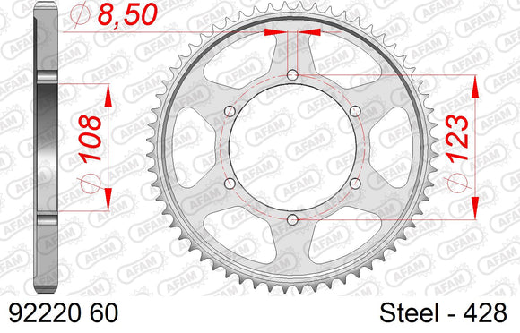 Aprilia RS4 125 2011-2020 - AFAM Rear Sprocket, 428 (OE Pitch), Steel - 60T (orig size) - 92220-60 - P3 Tuning