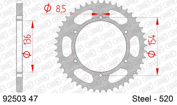 BMW G650X Country 2007-2009 - AFAM Rear Sprocket, 520 (OE Pitch), Steel - 47T (orig size) - 92503-47 - P3 Tuning