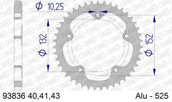 MV Agusta 800 Brutale Dragster 2021-2023 - AFAM Rear Sprocket, 525 (OE Pitch), Alu - 40T, 114 links reqd, fits Rosso RR,RR SCS,RC SCS - 93836-40 - P3 Tuning