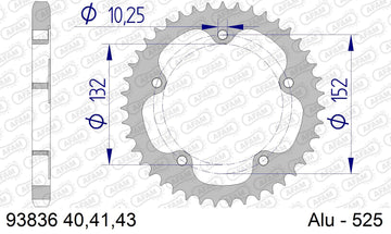 MV Agusta F-4 1000 [F4] 2012-2012 - AFAM Rear Sprocket, 525 (OE Pitch), Alu - 43T, 112 links reqd, fits RR,RR Corse Corta - 93836-43 - P3 Tuning