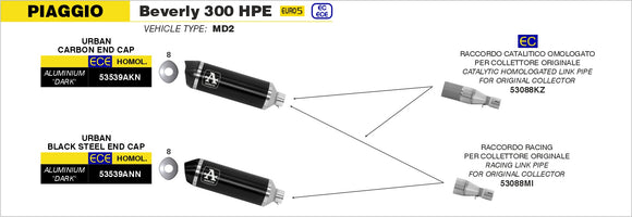 Piaggio Beverly 300 HPE Catalytic homologated collector for Urban Exhaust