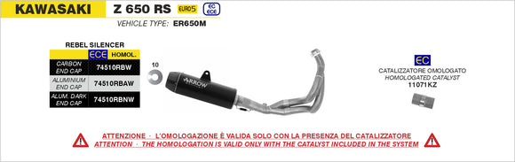 Kawasaki Z 650 RS Full system Rebel with aluminium polish rear end cap