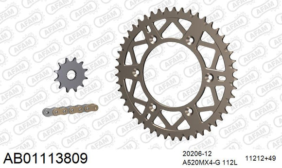 Honda CR125 1997 - AFAM MX reinforced Chain & Self CleaningAlu Sprocket Kit, 520 (OE Pitch) - AB01113809 - P3 Tuning