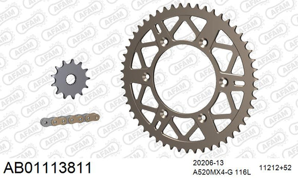 Honda CR125 2000-2003 - AFAM MX reinforced Chain & Self CleaningAlu Sprocket Kit, 520 (OE Pitch) - AB01113811 - P3 Tuning