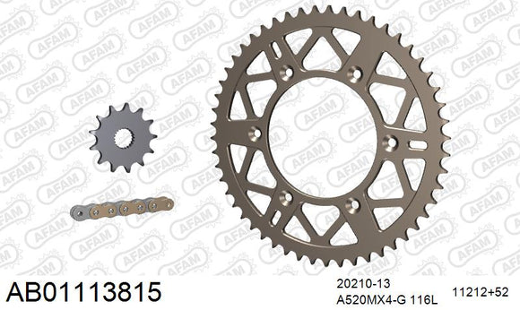 Honda CR125 2005-2007 - AFAM MX reinforced Chain & Self CleaningAlu Sprocket Kit, 520 (OE Pitch) - AB01113815 - P3 Tuning
