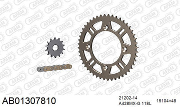 Yamaha YZ85 2002-2011 - AFAM MX Racing Chain & Self CleaningAlu Sprocket Kit, 428 (OE Pitch) - AB01307810 - P3 Tuning