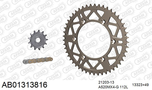 Yamaha YZ125 / 250 2002-2004 - AFAM MX reinforced Chain & Self CleaningAlu Sprocket Kit, 520 (OE Pitch) - AB01313816 - P3 Tuning