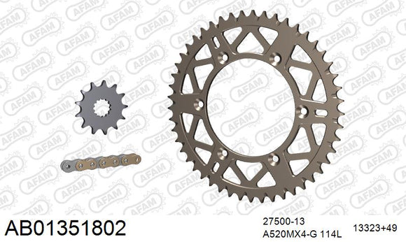 Fantic XXF 450 2022-2026 - AFAM MX Racing GP Chain & Self CleaningAlu Sprocket Kit, 520 (OE Pitch) - AB01351802 - P3 Tuning