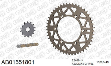 Suzuki RM-Z 450 R 2007 - AFAM MX Racing GP Chain & Self CleaningAlu Sprocket Kit, 520 (OE Pitch) - AB01551801 - P3 Tuning