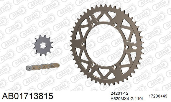 Kawasaki KX100 / 125 2000-2002 - AFAM MX reinforced Chain & Self CleaningAlu Sprocket Kit, 520 (OE Pitch) - AB01713815 - P3 Tuning