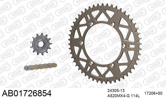Kawasaki KX250F 2013-2016 - AFAM MX Racing GP Chain & Self CleaningAlu Sprocket Kit, 520 (OE Pitch) - AB01726854 - P3 Tuning