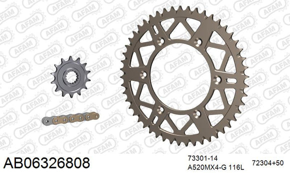 KTM 144 SX 2008 - AFAM MX Racing GP Chain & Self CleaningAlu Sprocket Kit, 520 (OE Pitch) - AB06326808 - P3 Tuning