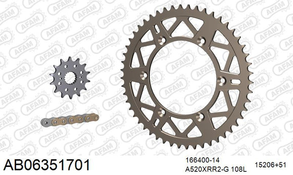 Husqvarna TE449 2011-2014 - AFAM Xs-Ring Reinforced Plus Chain & Self CleaningAlu Sprocket Kit, 520 (OE Pitch) - AB06351701 - P3 Tuning