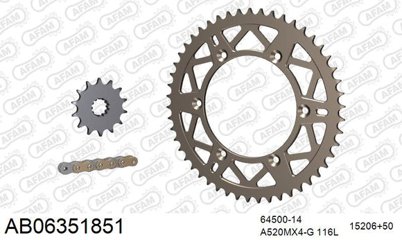 Husqvarna TC450 2003-2005 - AFAM MX Racing GP Chain & Self CleaningAlu Sprocket Kit, 520 (OE Pitch) - AB06351851 - P3 Tuning