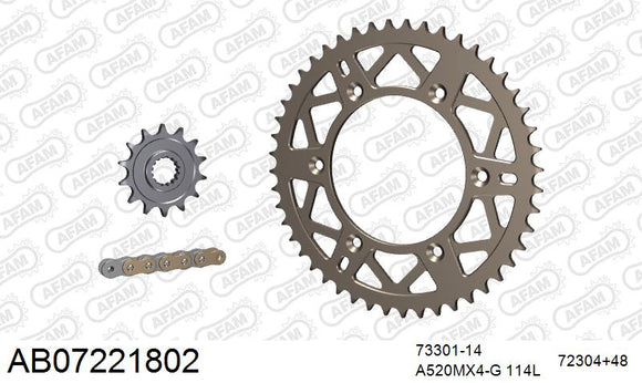 KTM MXC 200 1999-2004 - AFAM MX reinforced Chain & Self CleaningAlu Sprocket Kit, 520 (OE Pitch) - AB07221802 - P3 Tuning