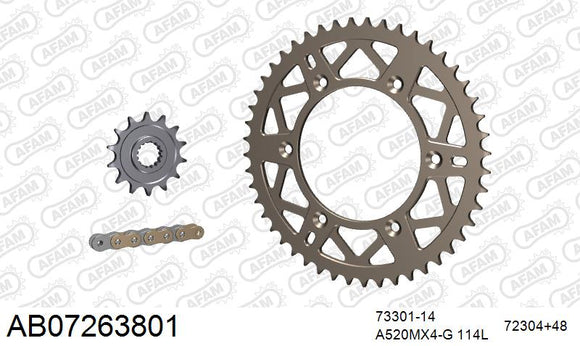 KTM 200 SX 2004 - AFAM MX Racing GP Chain & Self CleaningAlu Sprocket Kit, 520 (OE Pitch) - AB07263801 - P3 Tuning