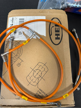 CLEARANCE - KTM 990 SMR, SMT 2009-2011 Standard Replacement Brake Lines HEL Stainless Steel Braided - ORANGE