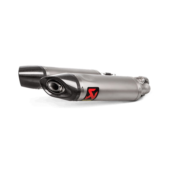 APRILIA Shiver 900 - (2017-2020) Akrapovic Titanium Silencer Twin Slip-On Kit - Carbon Outlet Caps - Road Legal