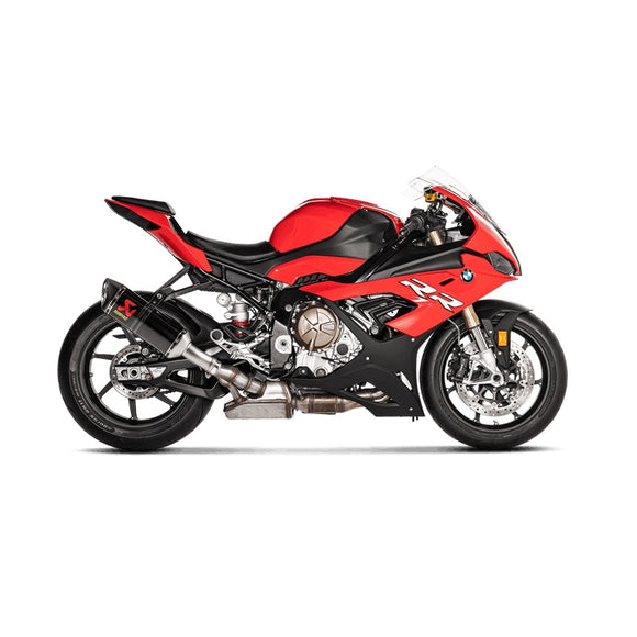 BMW M1000RR - (2021-2026) Akrapovic Carbon Silencer Slip-On Kit - Race. If passenger footrests removed bracket P-MBB10E1-1 required.