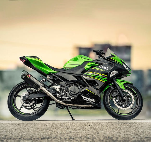 KAWASAKI Ninja 400 - (2018-2023) Akrapovic Full System (Carbon Silencer & Stainless Headers) - Race Removable Baffle