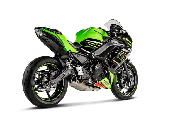 KAWASAKI Ninja 650 - (2017-2023) Akrapovic Titanium Silencer Complete Stainless 2-1 System - Race Removable Baffle