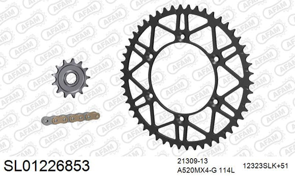 Yamaha YZ250F 2010-2013 - AFAM MX Racing GP Chain & Self CleaningSuperlight Steel Sprocket Kit, 520 (OE Pitch) - SL01226853 - P3 Tuning