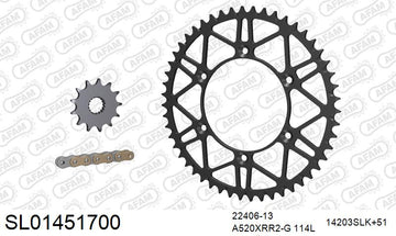 Suzuki RM-X450Z 2010-2017 - AFAM Xs-Ring Reinforced Plus Chain & Self CleaningSuperlight Steel Sprocket Kit, 520 (OE Pitch) - SL01451700 - P3 Tuning