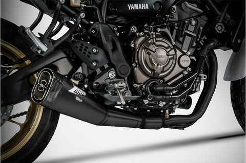 YAMAHA XSR 700 (17-23) BLACK COATED ZARD STAINLESS STEEL FULL SYSTEM (REMOVABLE BAFFLE) CARBON END CAP