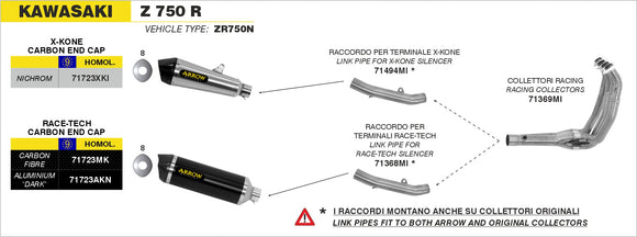 Kawasaki Z 750 R Mid-pipe for Race-Tech silencers