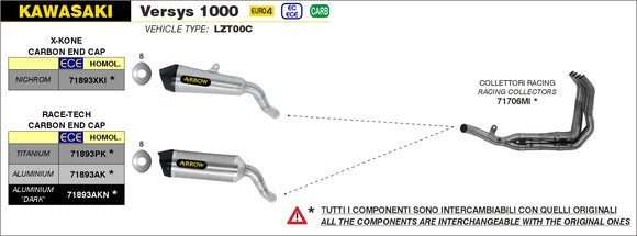 Kawasaki VERSYS 1000 Race-Tech titanium silencer with carby end cap