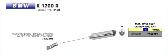 BMW K 1200 R Maxi Race-Tech Approved titanium silencer with carby end cap