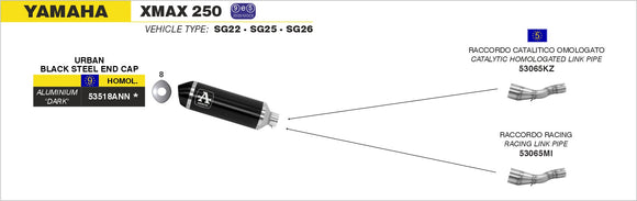 Yamaha XMAX 250 Catalytic homologated collector for Urban Exhaust