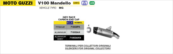 Moto Guzzi V100 Mandello Indy-Race Aluminium silencer with carby end cap