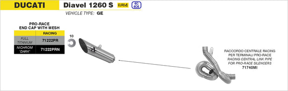 Ducati Diavel 1260 S Indy Race Titanium silencer with carby end cap